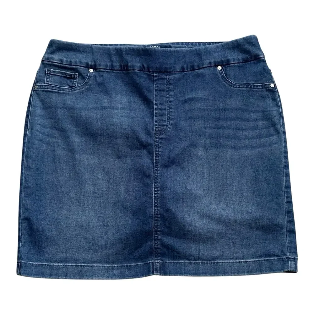 Chicos Skort Womens Size 2.5 US 14 Denim Blue Jean Pull On Stretch Shorts Skirt